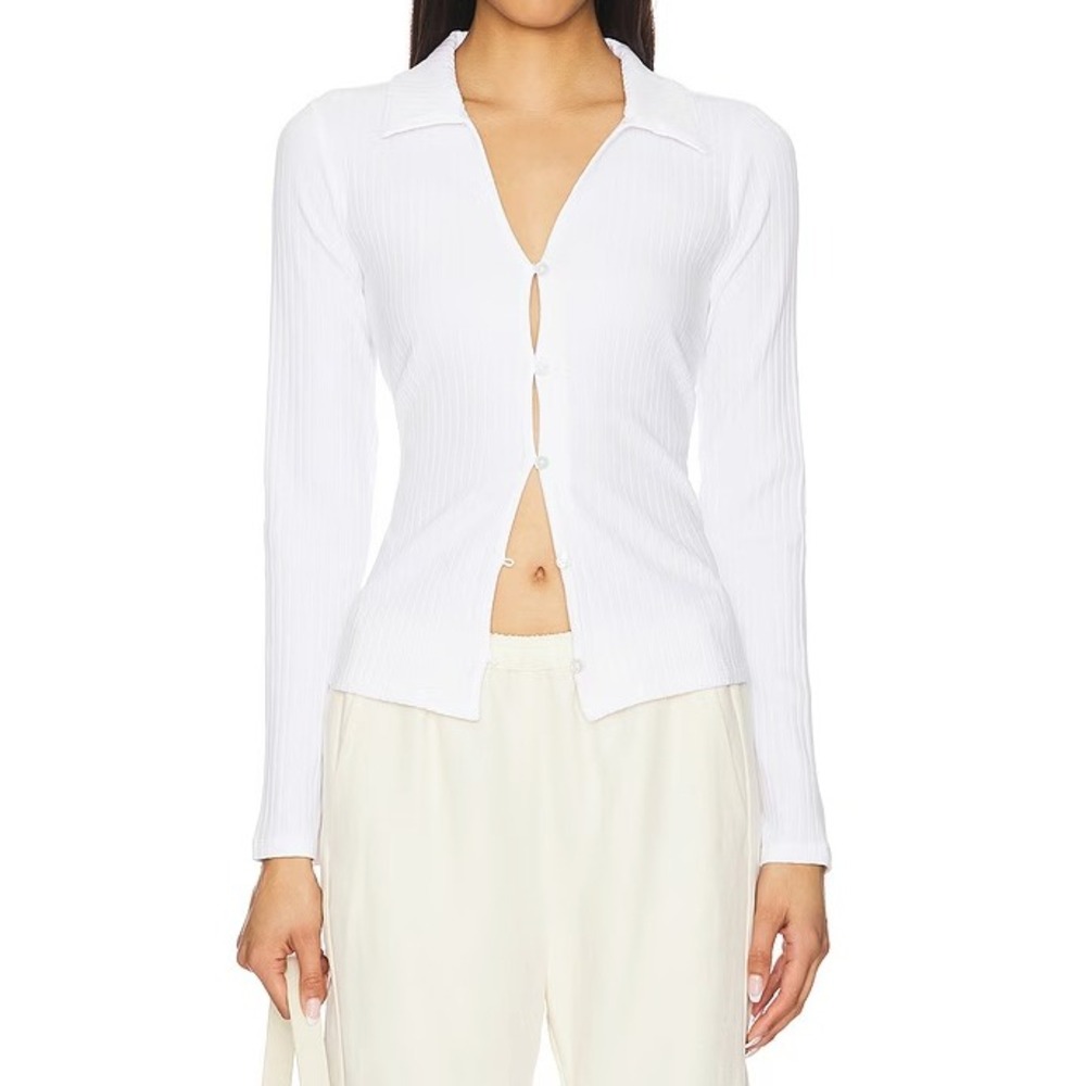 Sanctuary Daydreamer Ribbed Knit Collared Top Womens L Long Sleeve Casual NWT